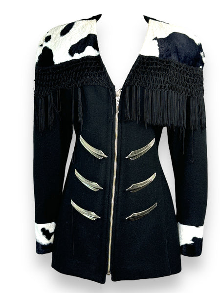 Y2K Parasuco black and White Cow Print Fringe Wool Jacket Y2K Parasuco black and White Cow Print Fringe Wool Jacket