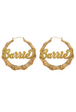 Custom Gold Nameplate Bamboo Hoop Earrings