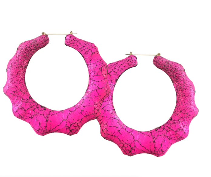 BAMBOO LEATHER HOOPS- NEON PINK