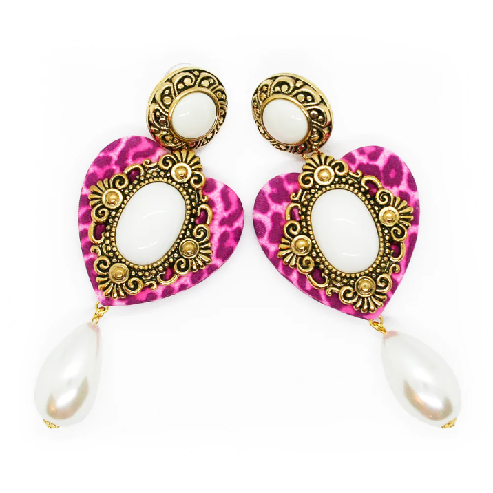Leopard Cherish Pink Pearl Earrings