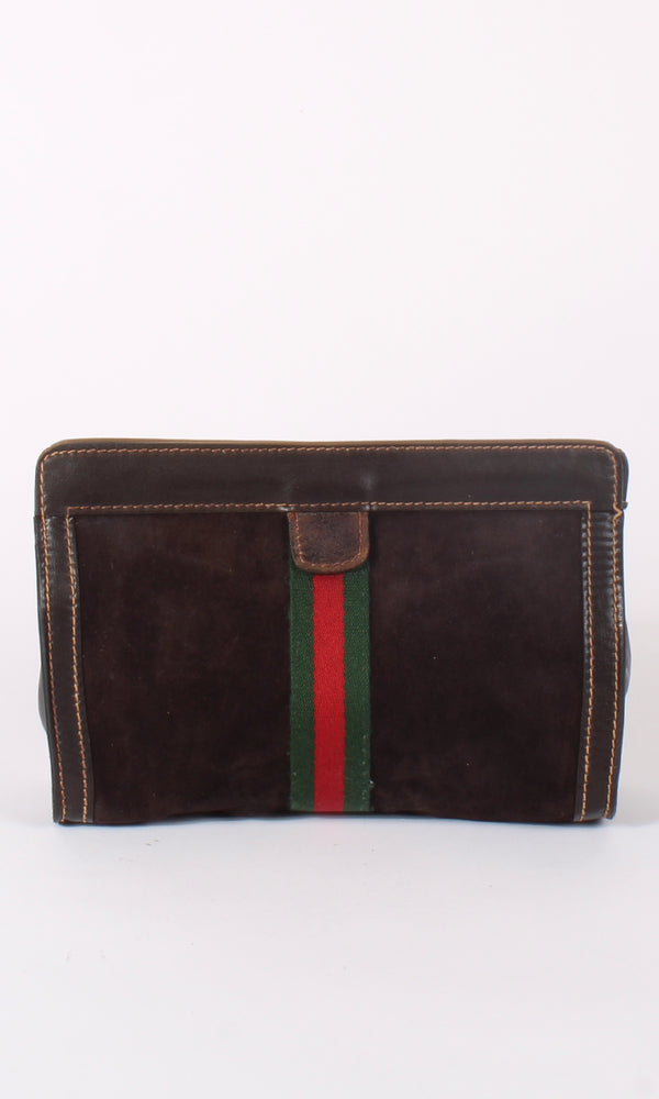 Small Suede Ophidia Clutch - Brown