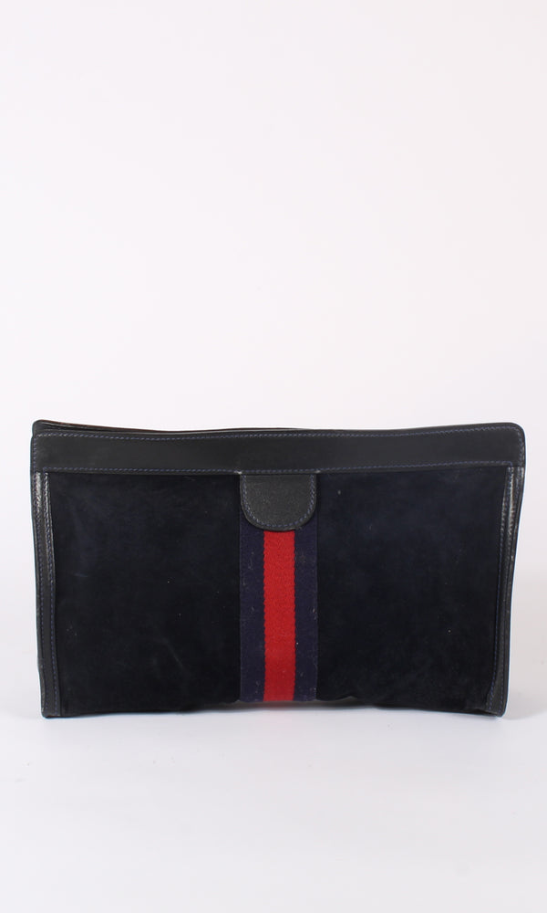 Large Suede Ophidia Clutch - Black