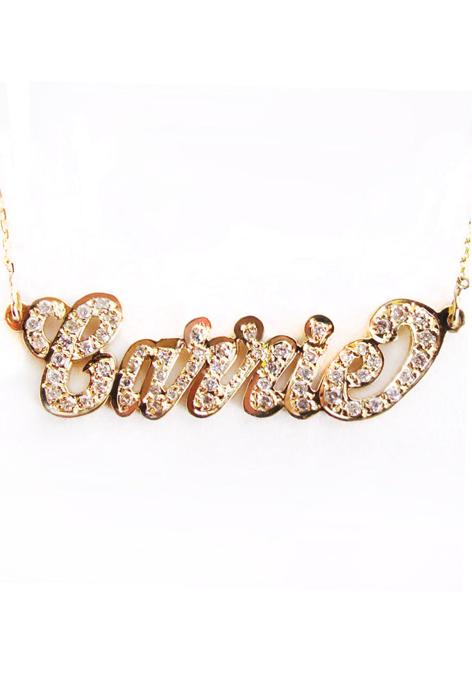 Custom Nameplate Diamond Necklace 14K Gold