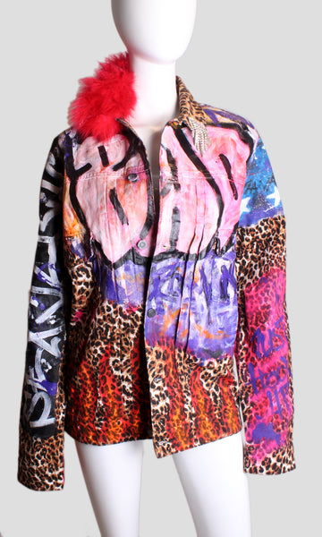  Fattyeery Fashion Pink Purple Leopard Jacket for Women