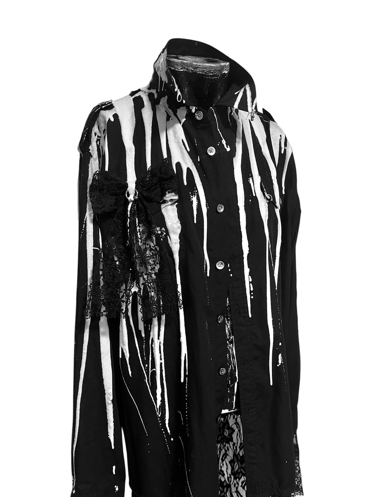 Black Button Down w Lace Train