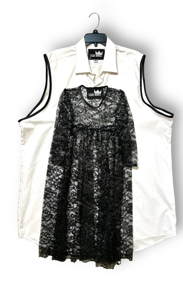Sleeveless Button with Lace Dress