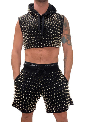 Studmuffin NYC Spike Crop Top Hoodie and Spike Sweat Short 2 Set