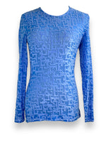 Y2K Blue Escada Sheer Long Sleeve Top