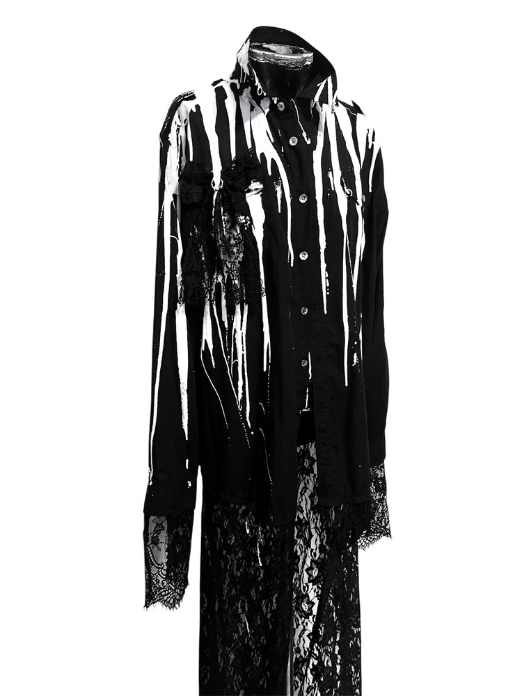 Black Button Down w Lace Train