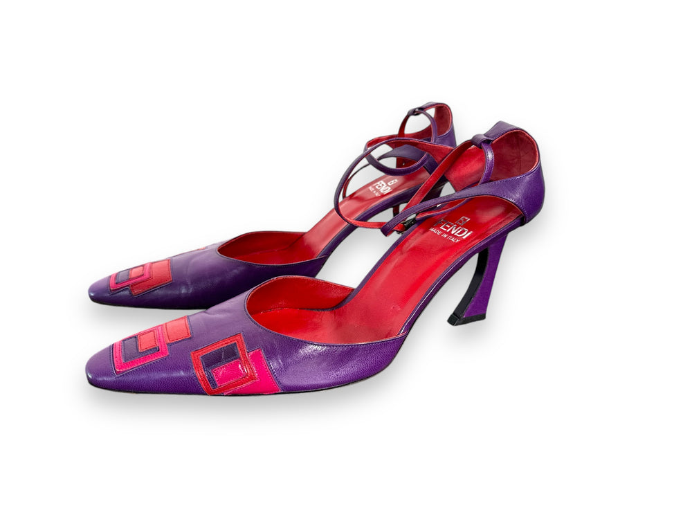 Y2K Fendi Purple and Red Geometric Mary Janes