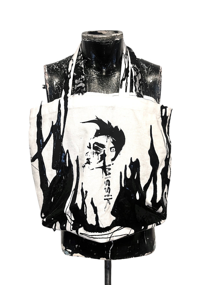 SSIK LACE & SCREEN PRINTED TOTE w/ Black Drips