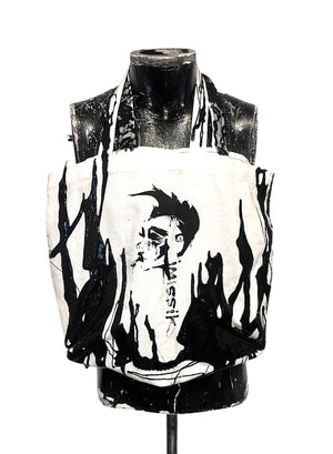 SSIK LACE & SCREEN PRINTED TOTE w/ Black Drips