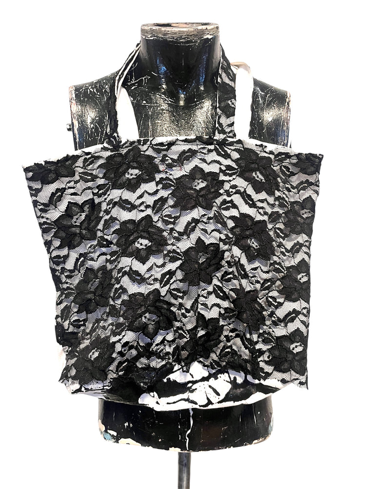 SSIK LACE & SCREEN PRINTED TOTE w/ Black Drips