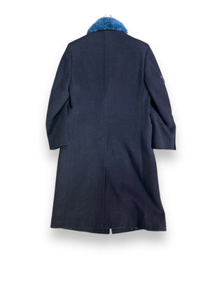 Navy Wool Coat with Rabbit Fur