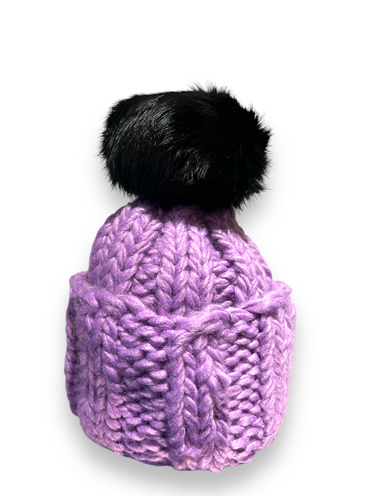 Knit Beanie with Fur Pom-Pom