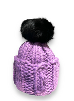 Knit Beanie with Fur Pom-Pom