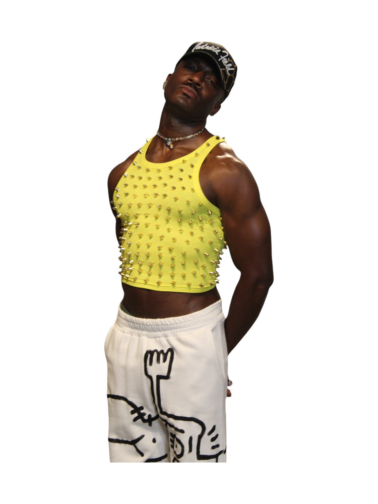 Studmuffin NYC Spike Crop Tank Top (Yellow)