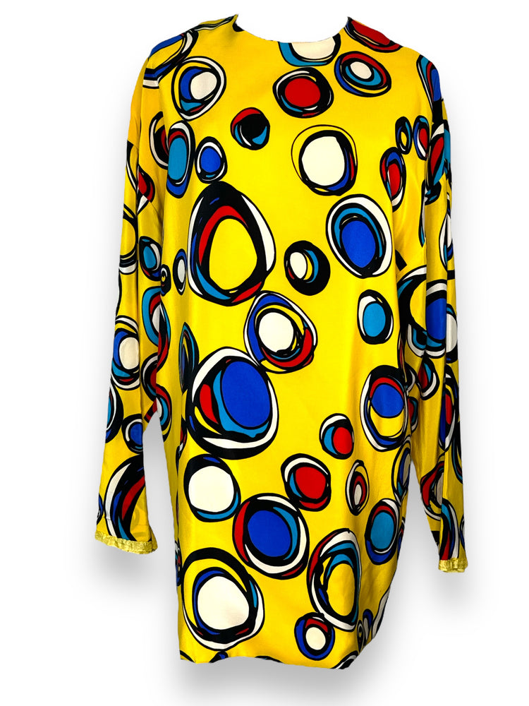 1980s Scassi  Yellow Geometric Silk Tunic Dress