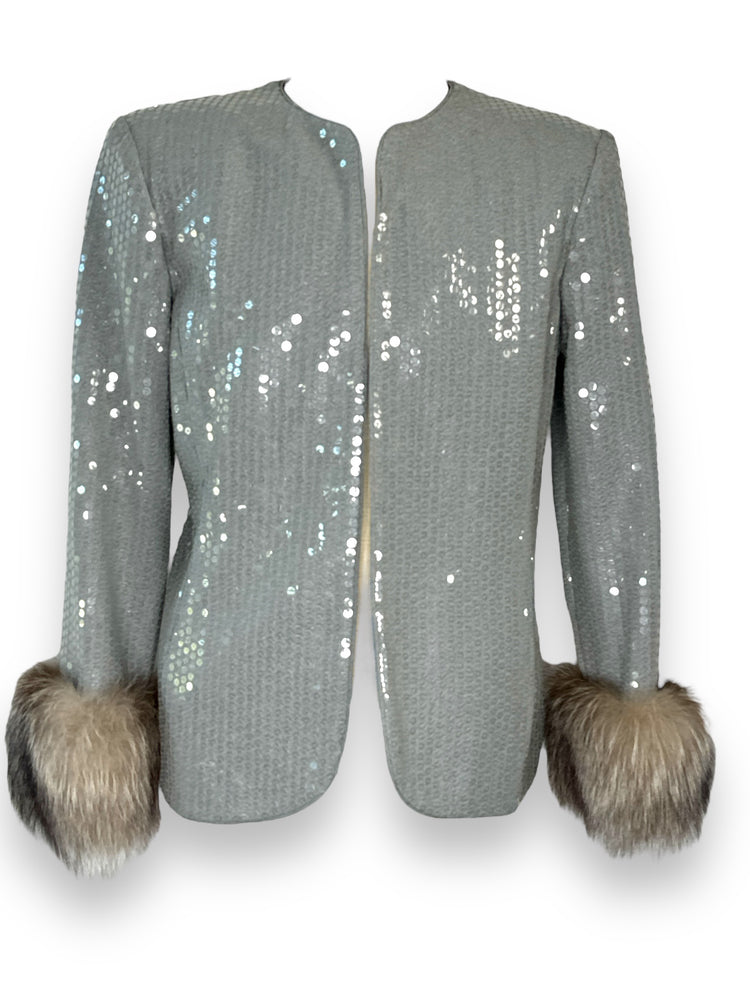 1980s Karen Lawerence Sequin and Fur Cuff Blazer