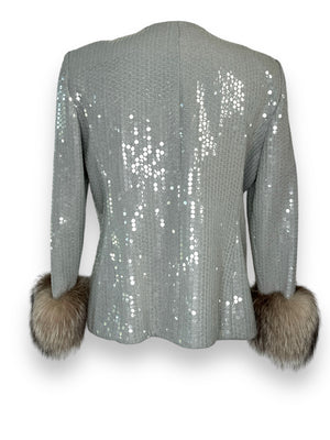 1980s Karen Lawerence Sequin and Fur Cuff Blazer