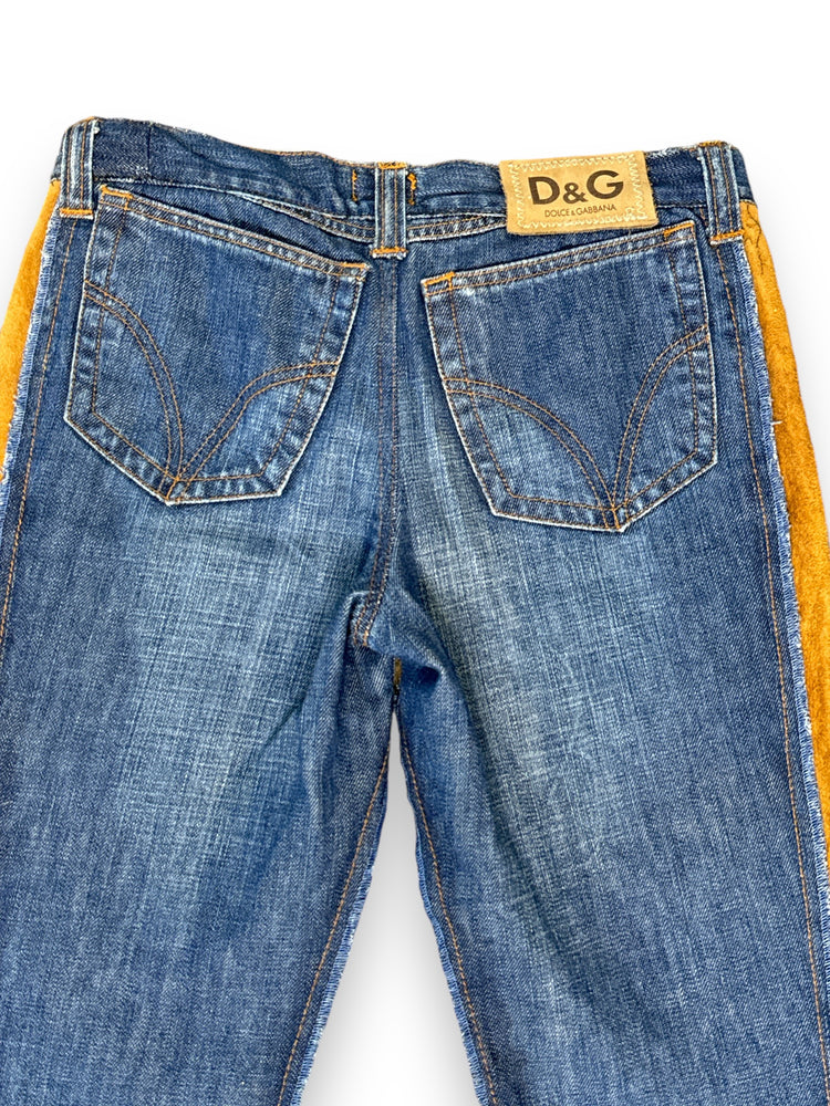 1990s D & G Denim Jeans and Brown Suede Inserts