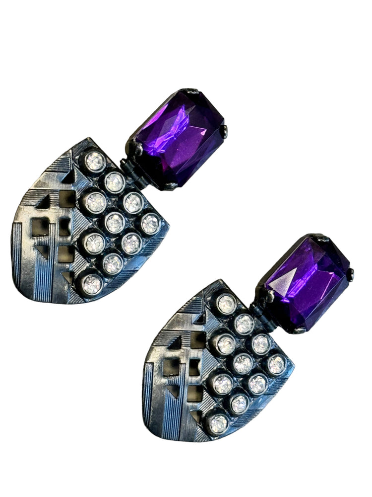 Vintage Purple and Gem and Clip Ons