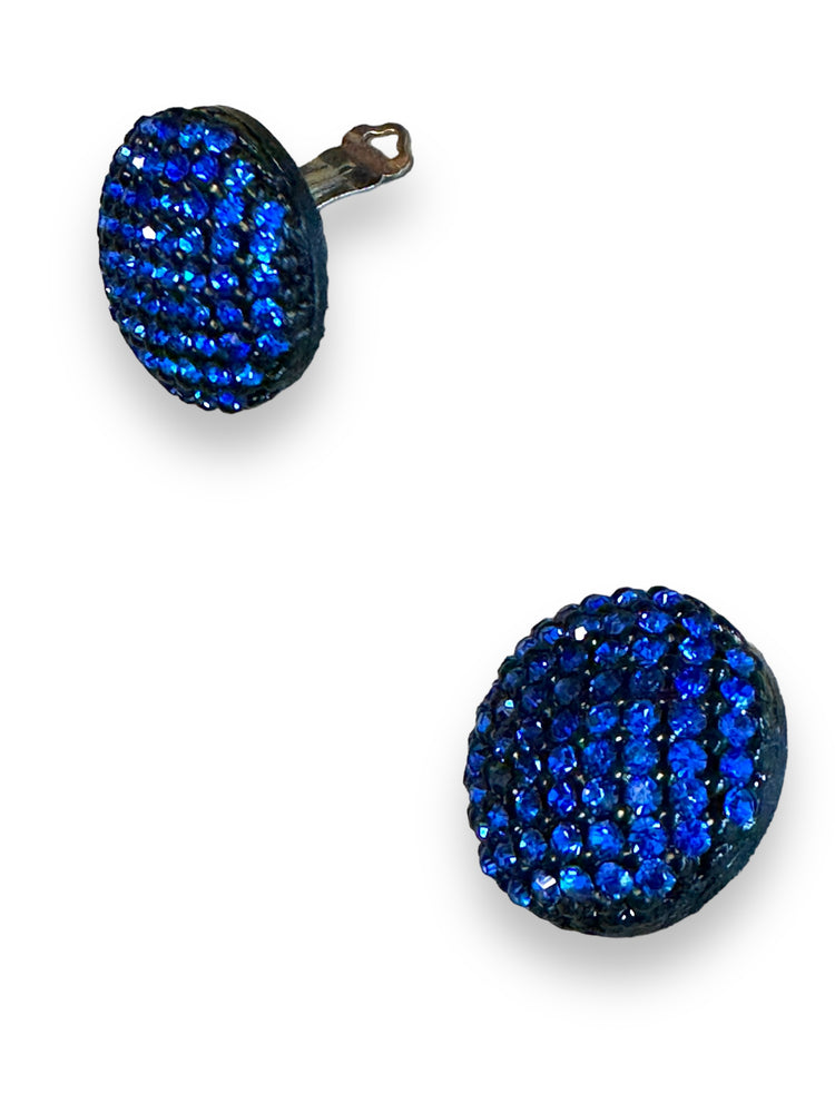 1980s Blue Sequin Clip On Earrings