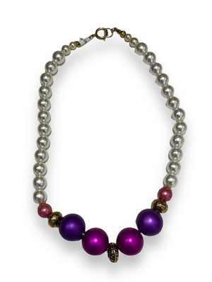 Vintage Purple and Pearl Beaded Necklace