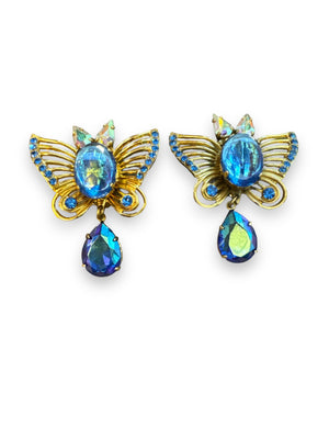 1980s Zoe Costa Blue Butterfly Earrings