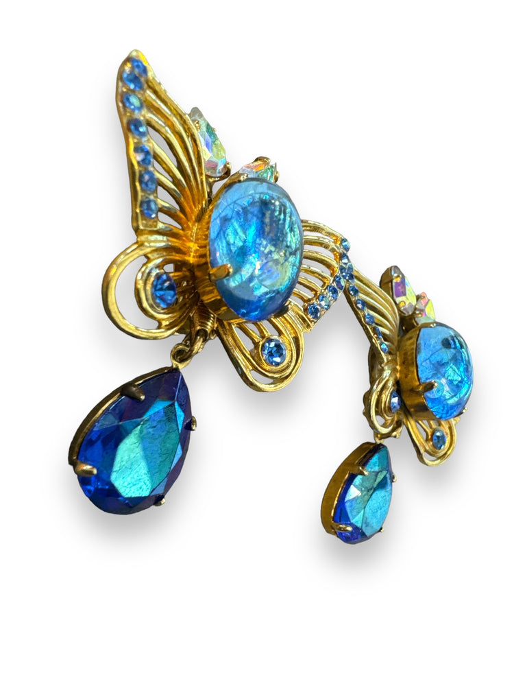 1980s Zoe Costa Blue Butterfly Earrings