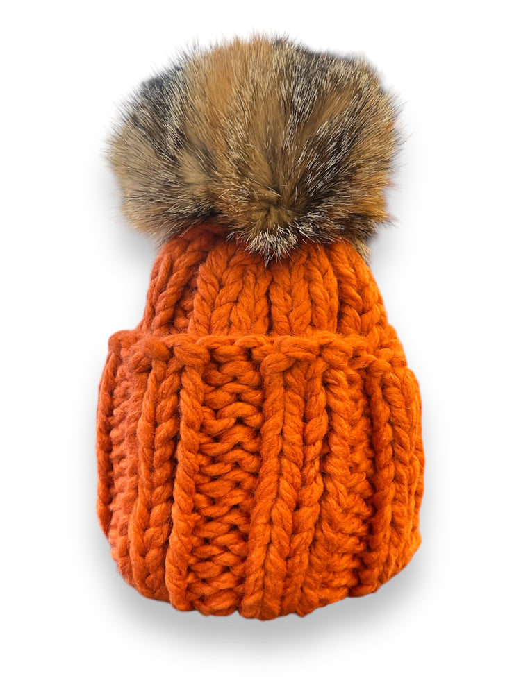 Knit Beanie with Fur Pompom