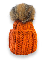 Knit Beanie with Fur Pompom