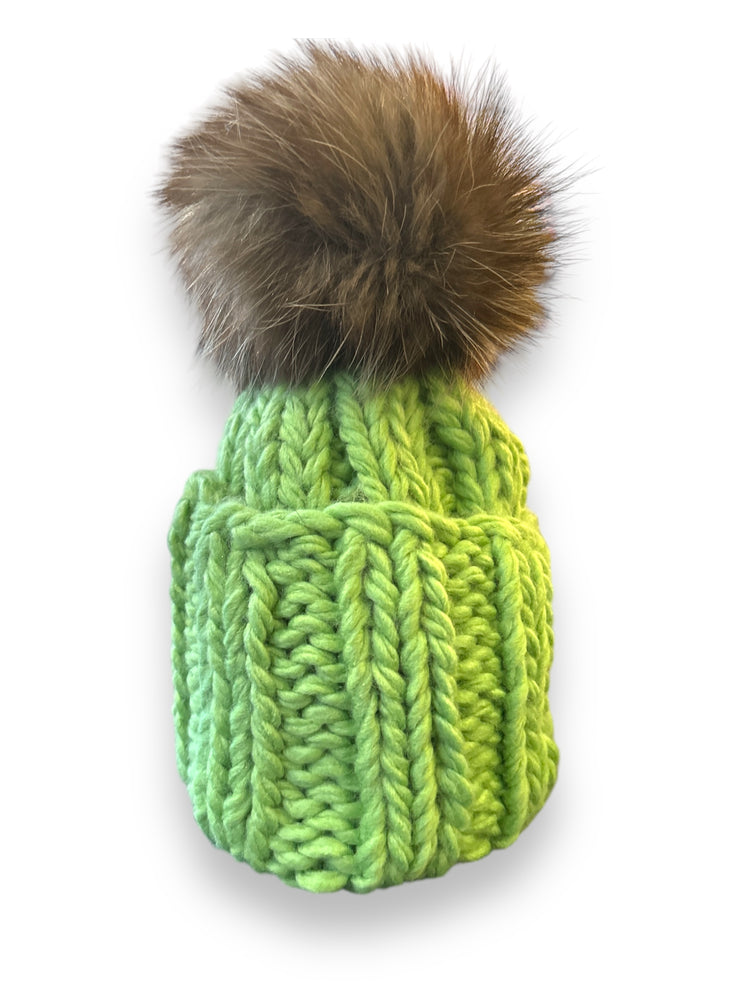 Knit Beanie with Fur Pompom