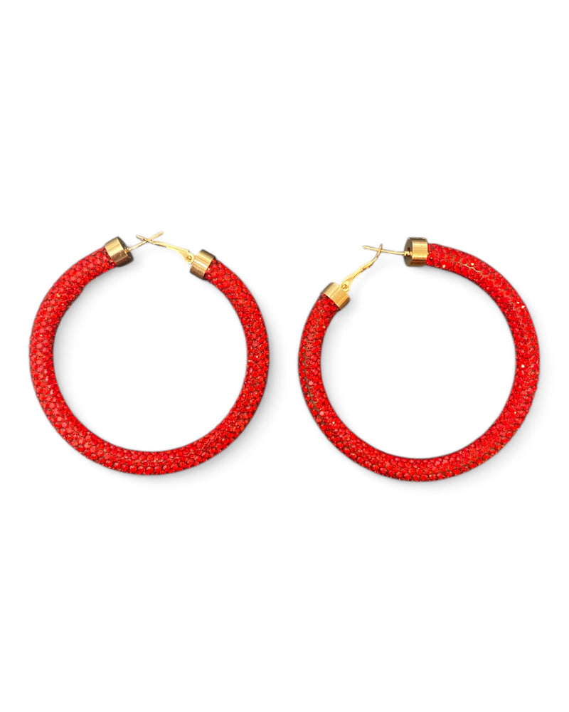 Large Rhinestone Hoops - Red