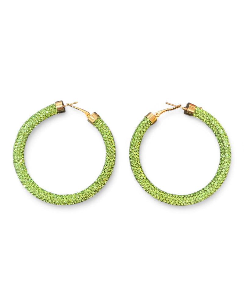 Large Rhinestone Hoops - Green