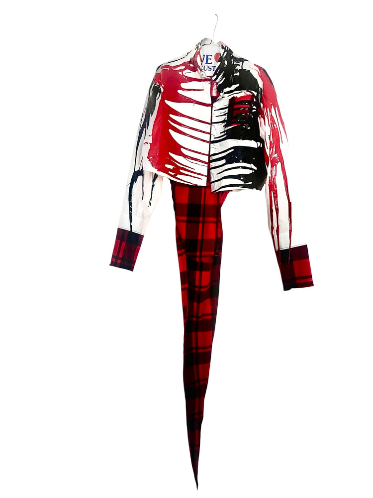 Red and White Drippy Multi Flannel Button Down