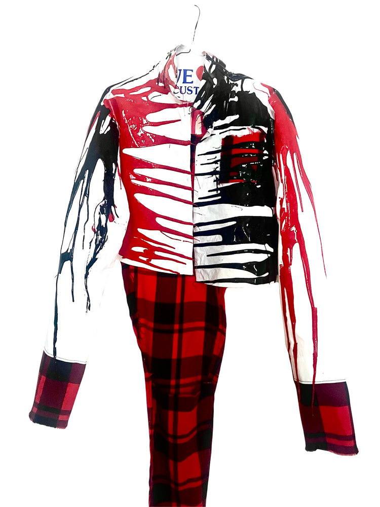 Red and White Drippy Multi Flannel Button Down