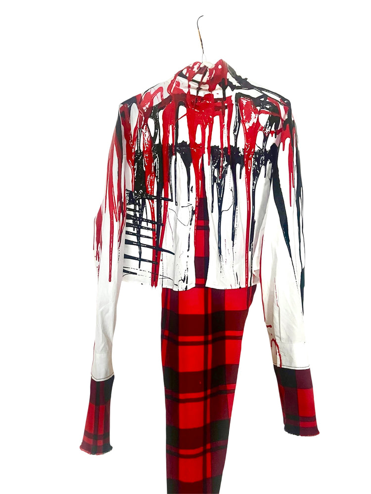 Red and White Drippy Multi Flannel Button Down