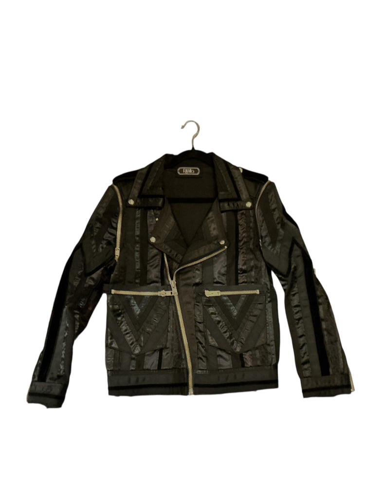 Ribbon Denim Moto Jacket.