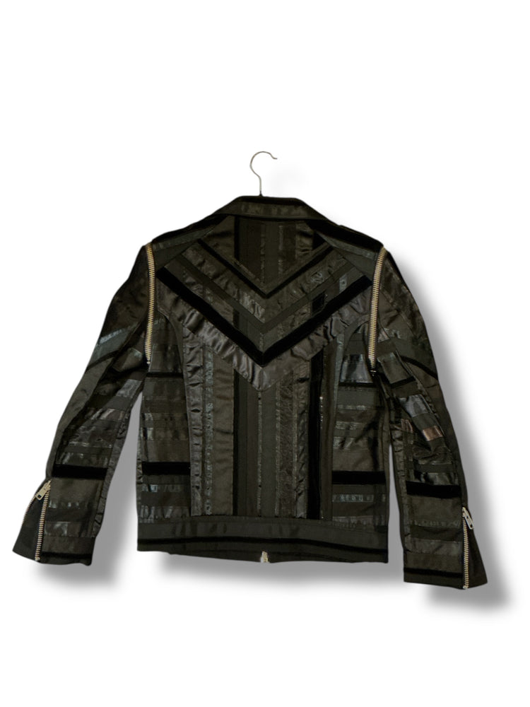 Ribbon Denim Moto Jacket.