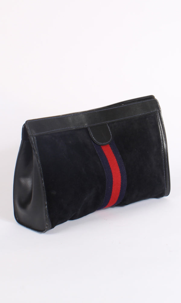 Black Leather and Suede Foldover Clutch Handbag - Empress in Black | NOVICA