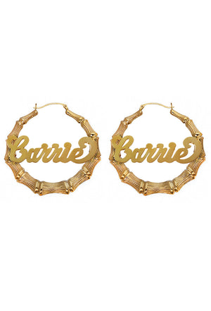 Custom Gold Nameplate Bamboo Hoop Earrings