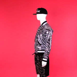 House of Field Sequin Baseball Jacket