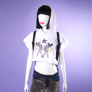 White Hooded Crop Signature Top