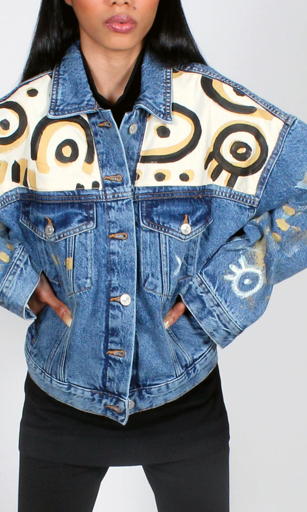 Abstract Denim Patch Jacket