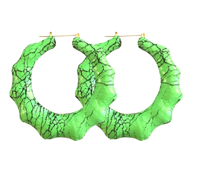 BAMBOO LEATHER HOOPS- NEON GREEN