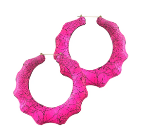 BAMBOO LEATHER HOOPS- NEON PINK