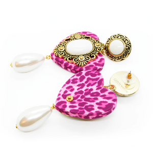 Leopard Cherish Pink Pearl Earrings
