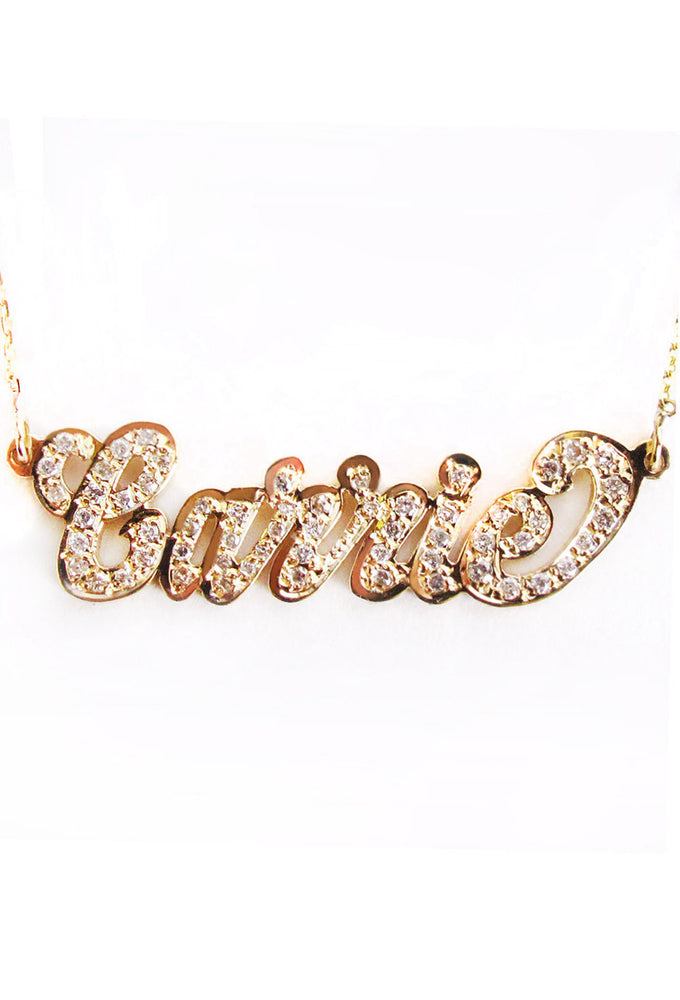 Nameplate necklace gold with diamonds Clearance