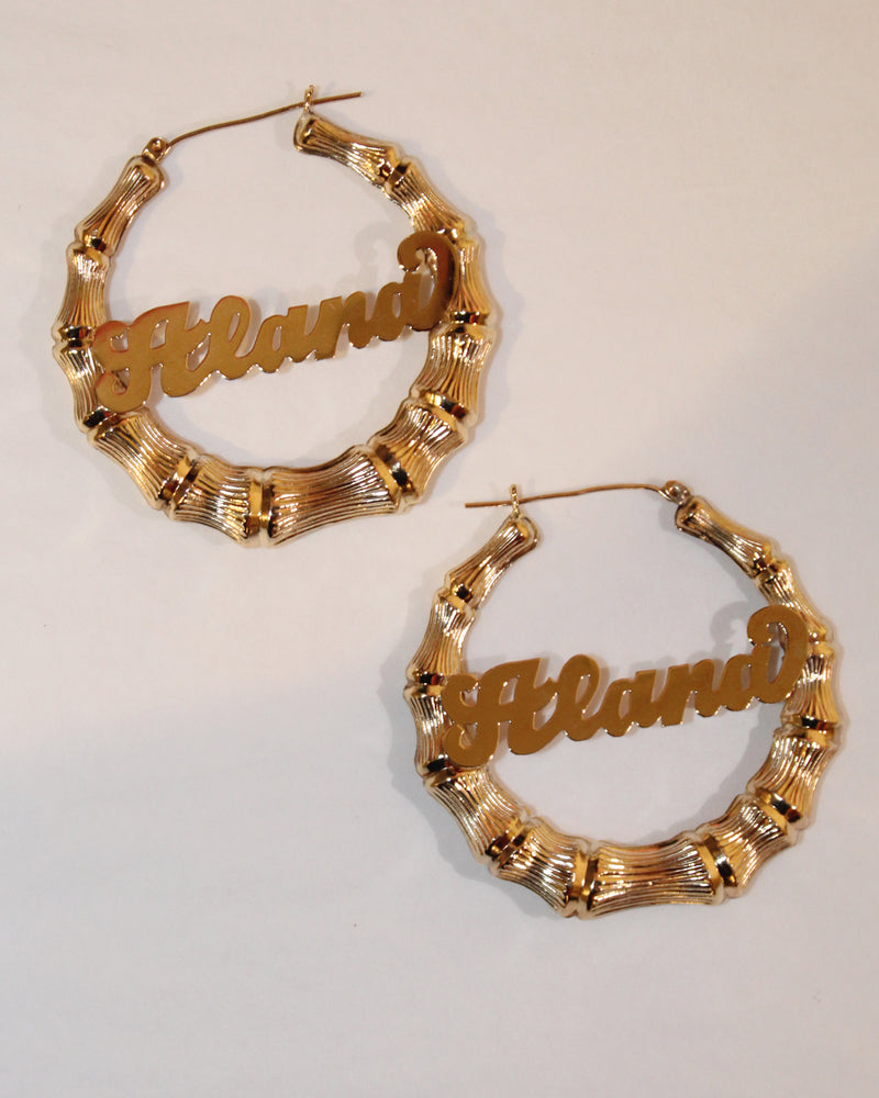 Custom Gold Nameplate Bamboo Hoop Earrings – Patricia Field ARTFASHION